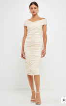 Load image into Gallery viewer, Cream Ruched Bodycon Midi Dress