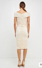 Load image into Gallery viewer, Cream Ruched Bodycon Midi Dress