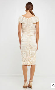 Cream Ruched Bodycon Midi Dress