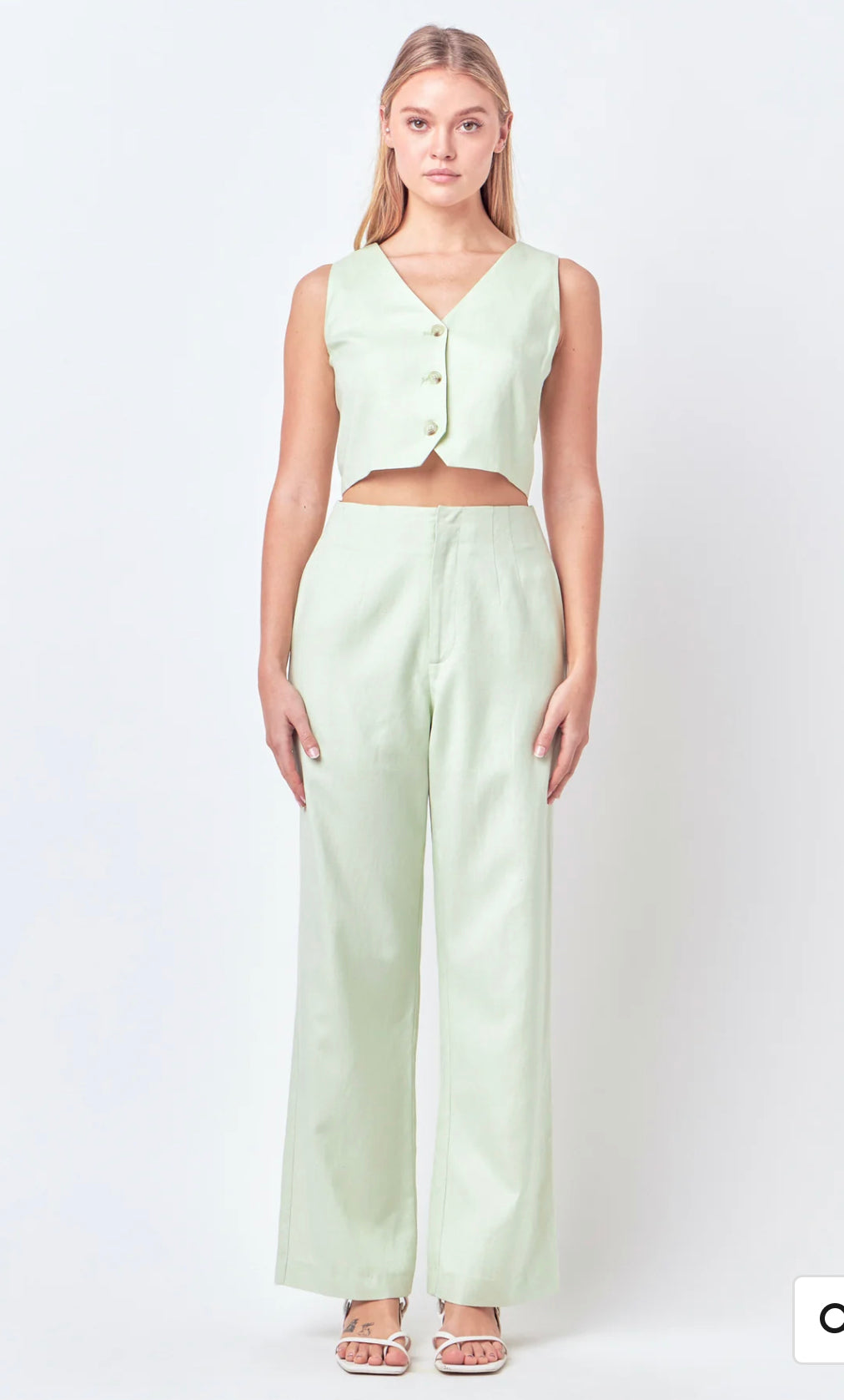 Green Linen Blend Pants