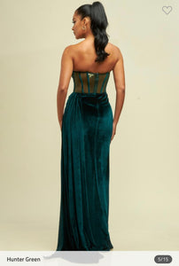 Hunter Green Velvet Boning Gown