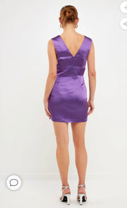 Purple Satin Cutout Mini Dress