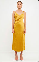 Load image into Gallery viewer, Gold Wrap Satin Slip Dress