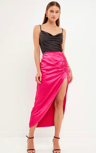 Side Ruched Slit Midi Skirt