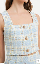 Load image into Gallery viewer, Blue Tweed Crop Top