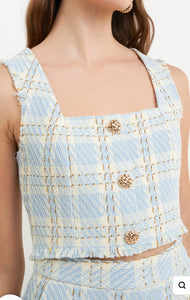 Blue Tweed Crop Top