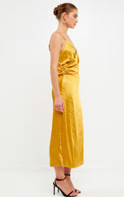 Load image into Gallery viewer, Gold Wrap Satin Slip Dress