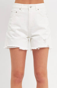 Destroyed Hem Denim Shorts