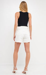 Destroyed Hem Denim Shorts