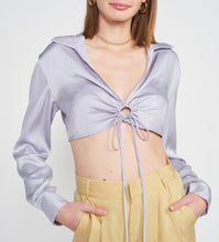 Load image into Gallery viewer, Satin Wrap Around Crop Blouse