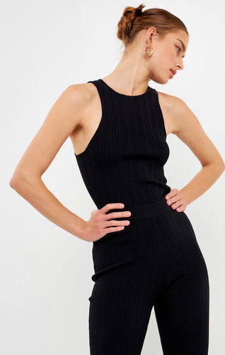 Black Ribbed Racer Back Top