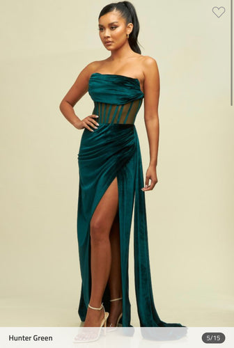 Hunter Green Velvet Boning Gown