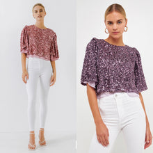 Load image into Gallery viewer, Flutter Sleeve Sequin Top