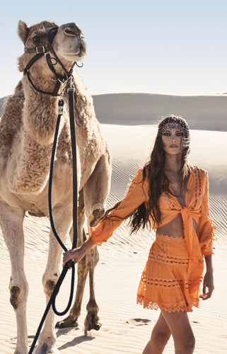 Desert Orange Lace Tie Top