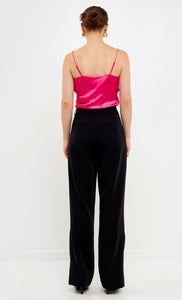 Fuchsia Wrap Cowl Satin Top