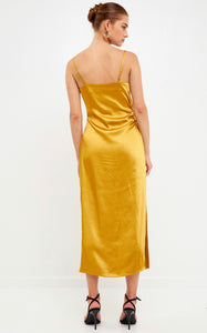 Gold Wrap Satin Slip Dress