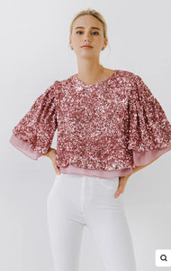 Flutter Sleeve Sequin Top