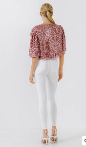 Flutter Sleeve Sequin Top