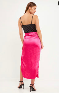 Side Ruched Slit Midi Skirt