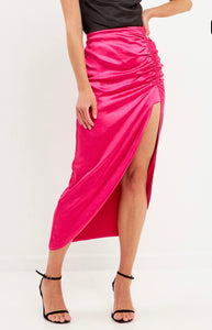 Side Ruched Slit Midi Skirt